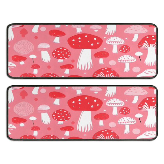 Kitchen Rugs Sets Of 2,Red Mushroom Pattern Pink Pattern Anti Fatigue Kitchen Mat Rugs Non Slip Washable,Decorative Kitchen Floor Mats for Kitchen,Sink,Laundry,17"x47"+17"x47"