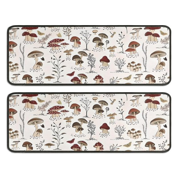 Kitchen Rugs Sets Of 2,Red Mushroom Plant Light Pattern Anti Fatigue Kitchen Mat Rugs Non Slip Washable,Decorative Kitchen Floor Mats for Kitchen,Sink,Laundry,17"x47"+17"x47"