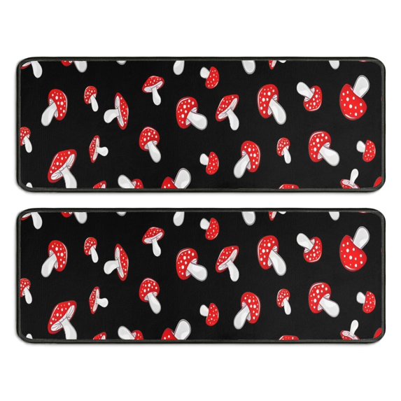 Kitchen Rugs Sets Of 2,Red Mushroom Polka Dot Black Pattern Anti Fatigue Kitchen Mat Rugs Non Slip Washable,Decorative Kitchen Floor Mats for Kitchen,Sink,Laundry,17"x47"+17"x47"