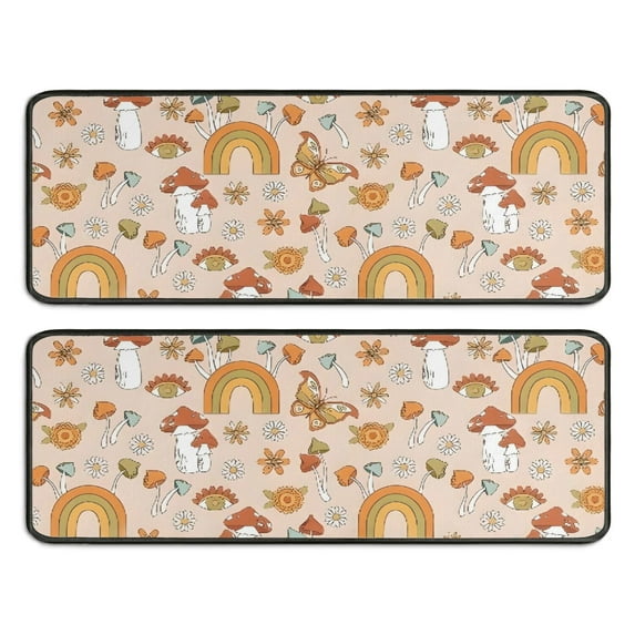 Kitchen Rugs Sets Of 2,Red Mushroom Rainbow Light Pattern Anti Fatigue Kitchen Mat Rugs Non Slip Washable,Decorative Kitchen Floor Mats for Kitchen,Sink,Laundry,17"x47"+17"x47"