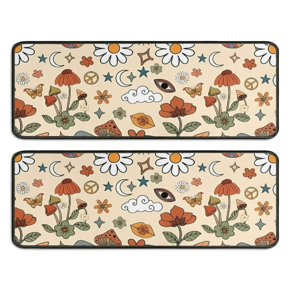 Kitchen Rugs Sets Of 2,Red Mushroom Rainbow Light Pattern Anti Fatigue Kitchen Mat Rugs Non Slip Washable,Decorative Kitchen Floor Mats for Kitchen,Sink,Laundry,17"x47"+17"x47"