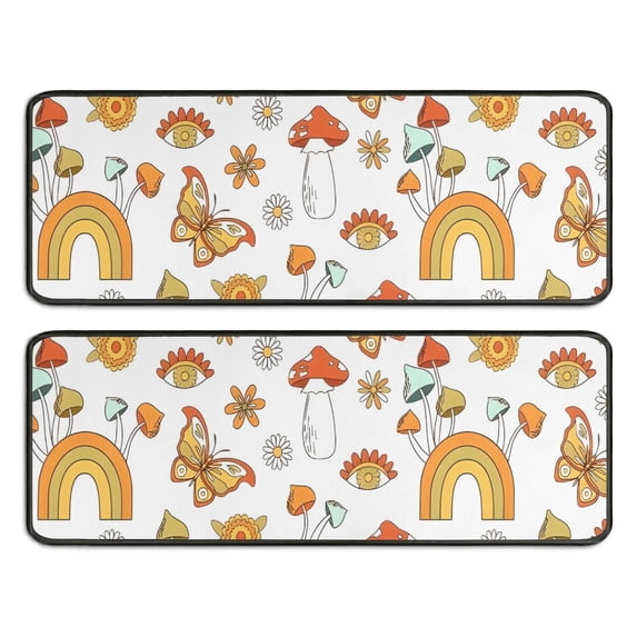 Kitchen Rugs Sets Of 2,Red Mushroom Rainbow White Pattern Anti Fatigue Kitchen Mat Rugs Non Slip Washable,Decorative Kitchen Floor Mats for Kitchen,Sink,Laundry,17"x47"+17"x47"