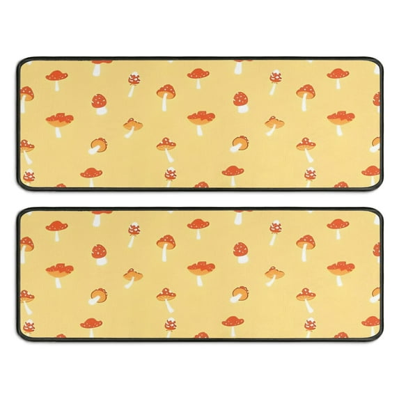 Kitchen Rugs Sets Of 2,Red Mushroom Small Yellow Pattern Anti Fatigue Kitchen Mat Rugs Non Slip Washable,Decorative Kitchen Floor Mats for Kitchen,Sink,Laundry,17"x47"+17"x47"