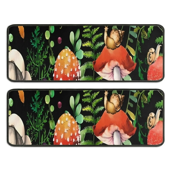 Kitchen Rugs Sets Of 2,Red Mushroom Snail Black Pattern Anti Fatigue Kitchen Mat Rugs Non Slip Washable,Decorative Kitchen Floor Mats for Kitchen,Sink,Laundry,17"x47"+17"x47"