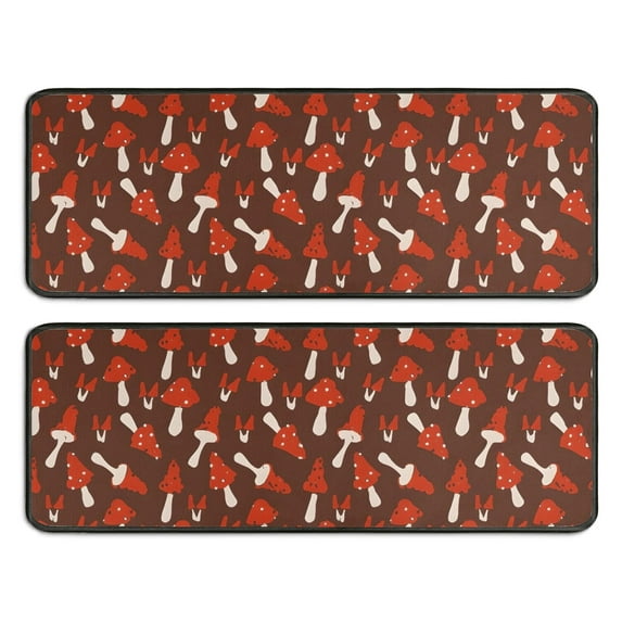 Kitchen Rugs Sets Of 2,Red Mushroom White Brown Pattern Anti Fatigue Kitchen Mat Rugs Non Slip Washable,Decorative Kitchen Floor Mats for Kitchen,Sink,Laundry,17"x47"+17"x47"