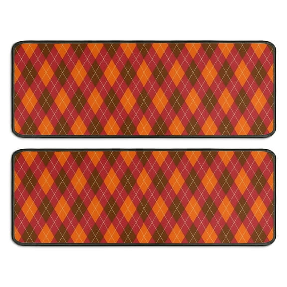 Kitchen Rugs Sets Of 2,Red and Orange Argyle Pattern Anti Fatigue Kitchen Mat Rugs Non Slip Washable,Decorative Kitchen Floor Mats for Kitchen,Sink,Laundry,17"x47"+17"x47"