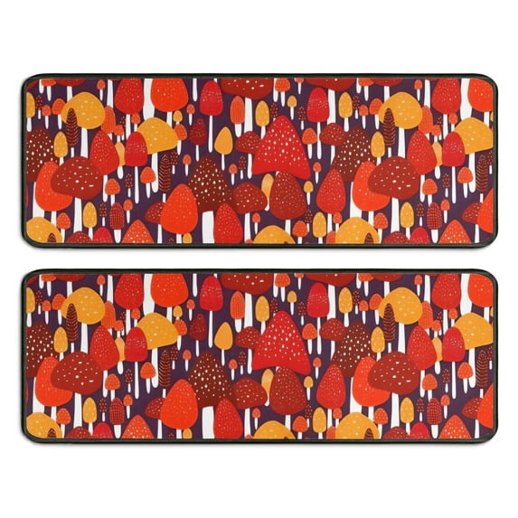 Kitchen Rugs Sets Of 2,Red Orange Mushroom Pattern Anti Fatigue Kitchen Mat Rugs Non Slip Washable,Decorative Kitchen Floor Mats for Kitchen,Sink,Laundry,17"x47"+17"x47"