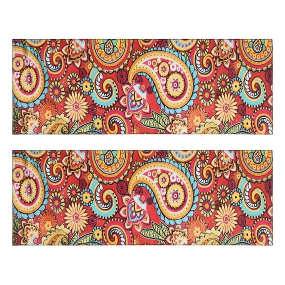 Kitchen Rugs Sets Of 2,Red Pioneer Flower and Paisley Pattern Anti Fatigue Kitchen Mat Rugs Non Slip Washable,Decorative Kitchen Floor Mats for Kitchen,Sink,Laundry,17"X47"