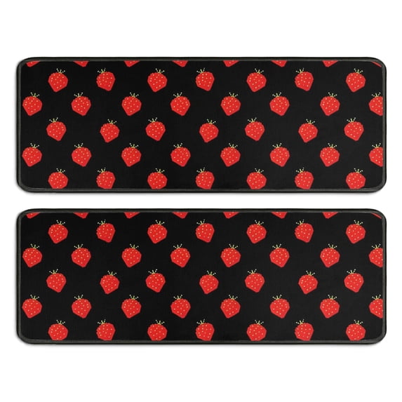 Kitchen Rugs Sets Of 2,Red Strawberry Plants Black Pattern Anti Fatigue Kitchen Mat Rugs Non Slip Washable,Decorative Kitchen Floor Mats for Kitchen,Sink,Laundry,17"x47"+17"x47"