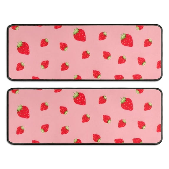 Kitchen Rugs Sets Of 2,Red Strawberry Plants Fruit Anti Fatigue Kitchen Mat Rugs Non Slip Washable,Decorative Kitchen Floor Mats for Kitchen,Sink,Laundry,17"x47"+17"x47"