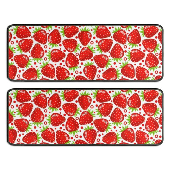 Kitchen Rugs Sets Of 2,Red Strawberry Plants Fruit Dot Anti Fatigue Kitchen Mat Rugs Non Slip Washable,Decorative Kitchen Floor Mats for Kitchen,Sink,Laundry,17"x47"+17"x47"