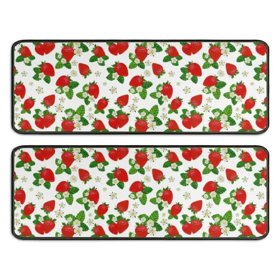 Kitchen Rugs Sets Of 2,Red Strawberry Plants Fruit Flower Leaf Anti Fatigue Kitchen Mat Rugs Non Slip Washable,Decorative Kitchen Floor Mats for Kitchen,Sink,Laundry,17"x47"+17"x47"