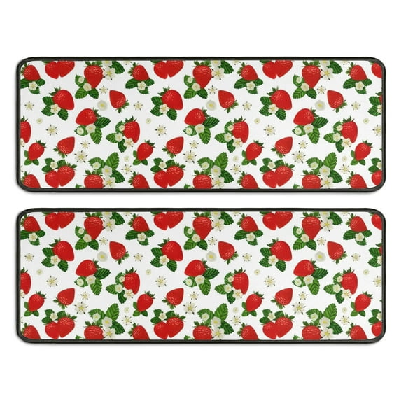 Kitchen Rugs Sets Of 2,Red Strawberry Plants Fruit Flower White Pattern Anti Fatigue Kitchen Mat Rugs Non Slip Washable,Decorative Kitchen Floor Mats for Kitchen,Sink,Laundry,17"x47"+17"x47"