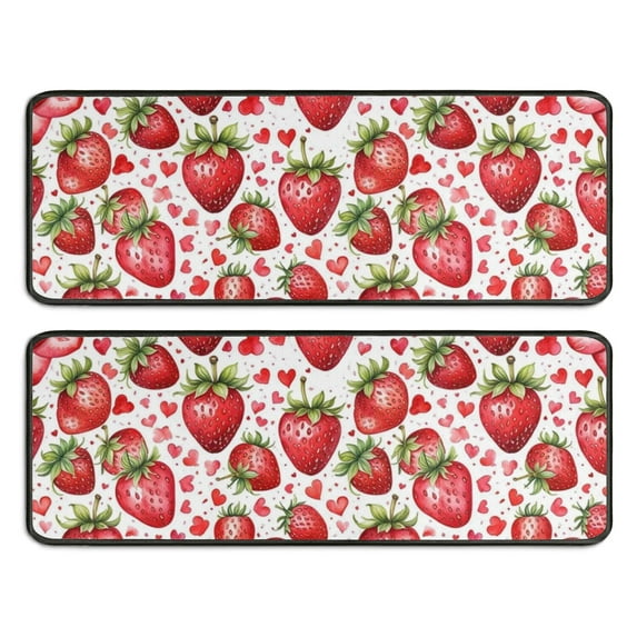 Kitchen Rugs Sets Of 2,Red Strawberry Plants Fruit Heart Anti Fatigue Kitchen Mat Rugs Non Slip Washable,Decorative Kitchen Floor Mats for Kitchen,Sink,Laundry,17"x47"+17"x47"
