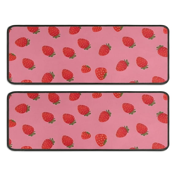 Kitchen Rugs Sets Of 2,Red Strawberry Plants Fruit Pink Pattern Anti Fatigue Kitchen Mat Rugs Non Slip Washable,Decorative Kitchen Floor Mats for Kitchen,Sink,Laundry,17"x47"+17"x47"