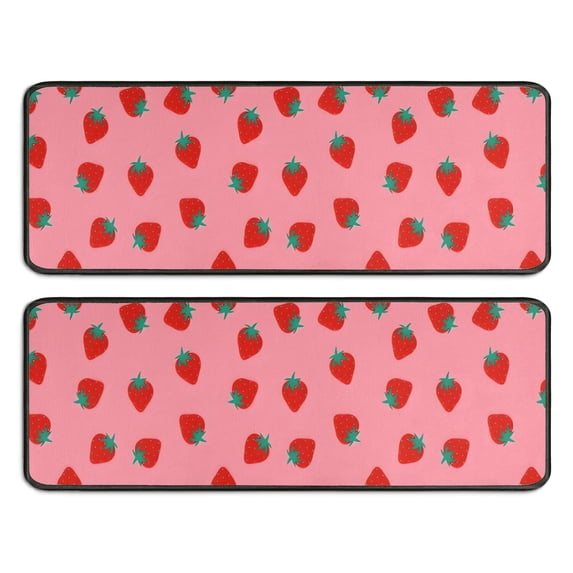 Kitchen Rugs Sets Of 2,Red Strawberry Plants Fruit Pink Pattern Anti Fatigue Kitchen Mat Rugs Non Slip Washable,Decorative Kitchen Floor Mats for Kitchen,Sink,Laundry,17"x47"+17"x47"