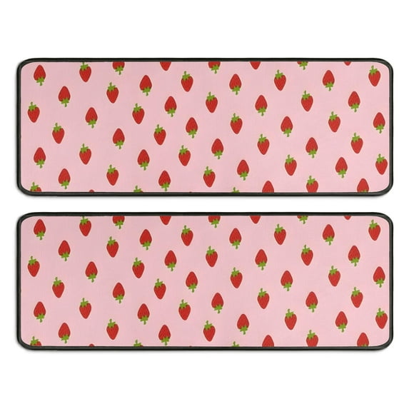 Kitchen Rugs Sets Of 2,Red Strawberry Plants Fruit Pink Pattern Anti Fatigue Kitchen Mat Rugs Non Slip Washable,Decorative Kitchen Floor Mats for Kitchen,Sink,Laundry,17"x47"+17"x47"