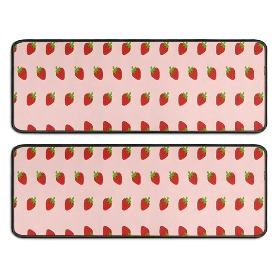 Kitchen Rugs Sets Of 2,Red Strawberry Plants Fruit Pink Pattern Anti Fatigue Kitchen Mat Rugs Non Slip Washable,Decorative Kitchen Floor Mats for Kitchen,Sink,Laundry,17"x47"+17"x47"