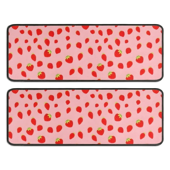 Kitchen Rugs Sets Of 2,Red Strawberry Plants Fruit Pink Pattern Anti Fatigue Kitchen Mat Rugs Non Slip Washable,Decorative Kitchen Floor Mats for Kitchen,Sink,Laundry,17"x47"+17"x47"