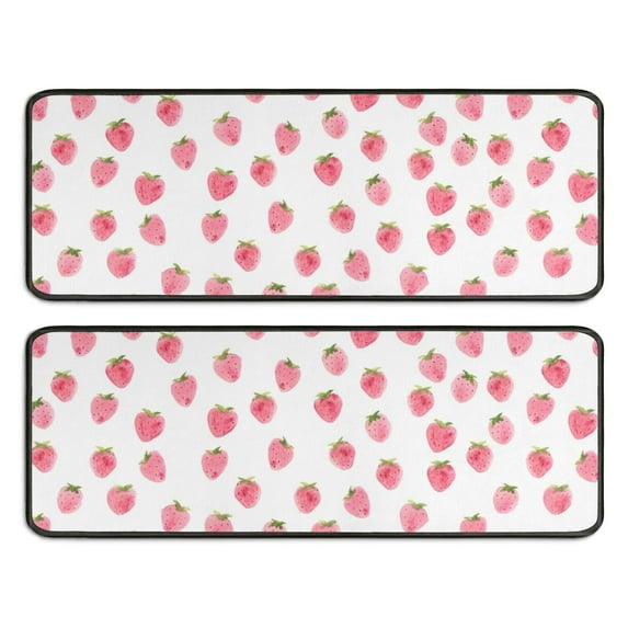 Kitchen Rugs Sets Of 2,Red Strawberry Plants Fruit Pink Pattern Anti Fatigue Kitchen Mat Rugs Non Slip Washable,Decorative Kitchen Floor Mats for Kitchen,Sink,Laundry,17"x47"+17"x47"