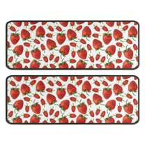 Kitchen Rugs Sets Of 2,Red Strawberry Plants Fruit White Pattern Anti Fatigue Kitchen Mat Rugs Non Slip Washable,Decorative Kitchen Floor Mats for Kitchen,Sink,Laundry,17"x47" 17"x47"