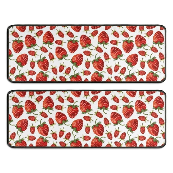 Kitchen Rugs Sets Of 2,Red Strawberry Plants Fruit White Pattern Anti Fatigue Kitchen Mat Rugs Non Slip Washable,Decorative Kitchen Floor Mats for Kitchen,Sink,Laundry,17"x47"+17"x47"