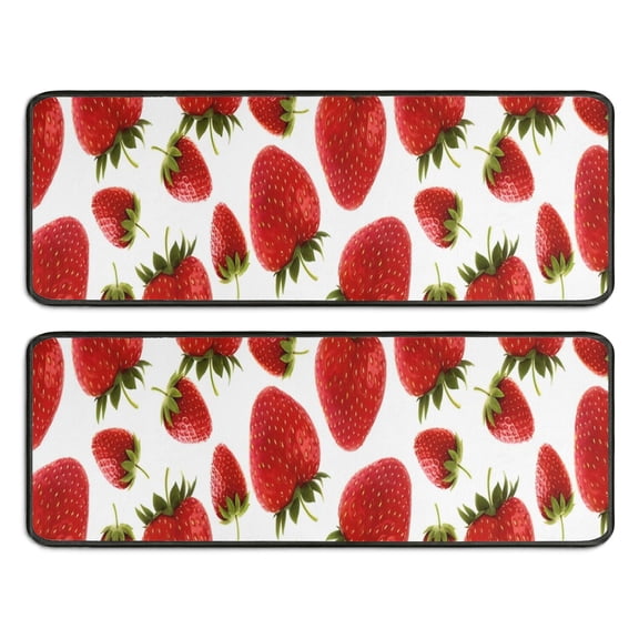 Kitchen Rugs Sets Of 2,Red Strawberry Plants Fruit White Pattern Anti Fatigue Kitchen Mat Rugs Non Slip Washable,Decorative Kitchen Floor Mats for Kitchen,Sink,Laundry,17"x47"+17"x47"