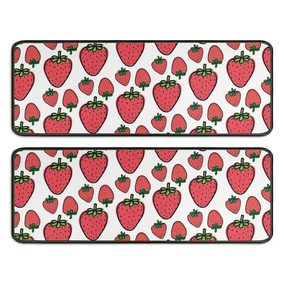 Kitchen Rugs Sets Of 2,Red Strawberry Plants Fruit White Pattern Anti Fatigue Kitchen Mat Rugs Non Slip Washable,Decorative Kitchen Floor Mats for Kitchen,Sink,Laundry,17"x47"+17"x47"