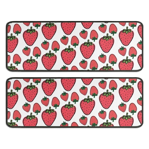 Kitchen Rugs Sets Of 2,Red Strawberry Plants Fruit White Pattern Anti Fatigue Kitchen Mat Rugs Non Slip Washable,Decorative Kitchen Floor Mats for Kitchen,Sink,Laundry,17"x47"+17"x47"