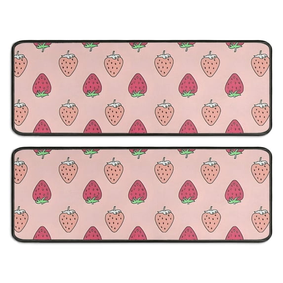 Kitchen Rugs Sets Of 2,Red Strawberry Plants Pink Pattern Anti Fatigue Kitchen Mat Rugs Non Slip Washable,Decorative Kitchen Floor Mats for Kitchen,Sink,Laundry,17"x47"+17"x47"