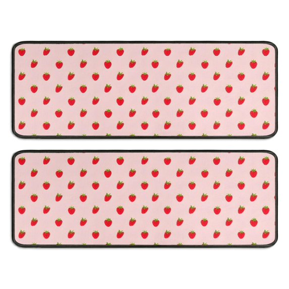 Kitchen Rugs Sets Of 2,Red Strawberry Plants Pink Pattern Anti Fatigue Kitchen Mat Rugs Non Slip Washable,Decorative Kitchen Floor Mats for Kitchen,Sink,Laundry,17"x47"+17"x47"