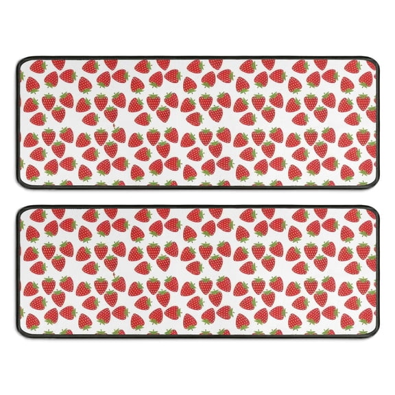 Kitchen Rugs Sets Of 2,Red Strawberry Plants White Pattern Anti Fatigue Kitchen Mat Rugs Non Slip Washable,Decorative Kitchen Floor Mats for Kitchen,Sink,Laundry,17"x47"+17"x47"