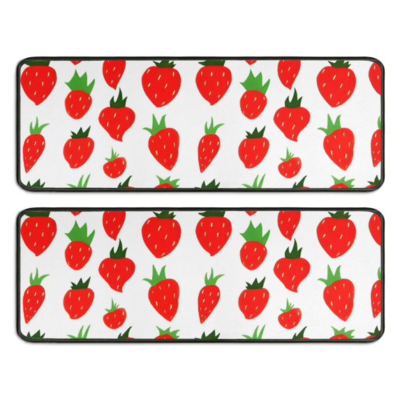 Kitchen Rugs Sets Of 2,Red Strawberry Plants White Pattern Anti Fatigue Kitchen Mat Rugs Non Slip Washable,Decorative Kitchen Floor Mats for Kitchen,Sink,Laundry,17"x47"+17"x47"