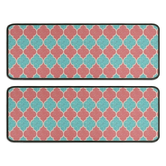 Kitchen Rugs Sets Of 2,Red Teal Checkerboard Checkered Pattern Anti Fatigue Kitchen Mat Rugs Non Slip Washable,Decorative Kitchen Floor Mats for Kitchen,Sink,Laundry,17"x47"+17"x47"