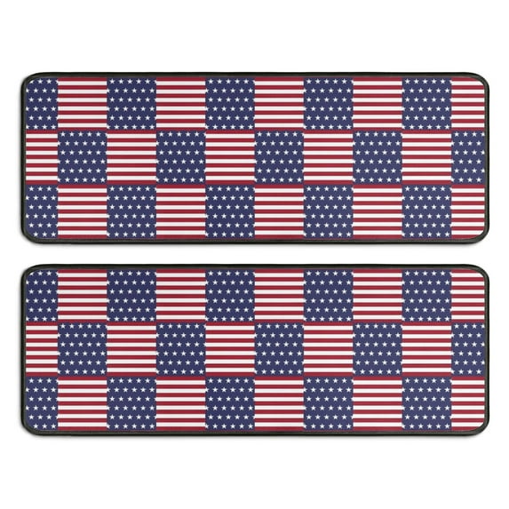 Kitchen Rugs Sets Of 2,Red White and Blue Star Striped Pattern Anti Fatigue Kitchen Mat Rugs Non Slip Washable,Decorative Kitchen Floor Mats for Kitchen,Sink,Laundry,17"x47"+17"x47"
