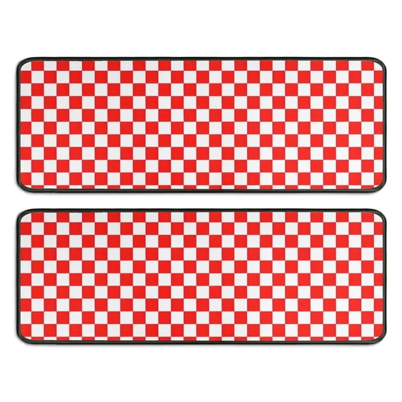 Kitchen Rugs Sets Of 2,Red White Checkerboard Checkered Pattern Anti Fatigue Kitchen Mat Rugs Non Slip Washable,Decorative Kitchen Floor Mats for Kitchen,Sink,Laundry,17"x47"+17"x47"