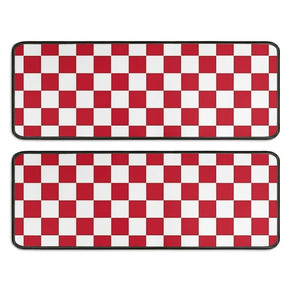 Kitchen Rugs Sets Of 2,Red and White Checkered Pattern Anti Fatigue Kitchen Mat Rugs Non Slip Washable,Decorative Kitchen Floor Mats for Kitchen,Sink,Laundry,17"x47"+17"x47"