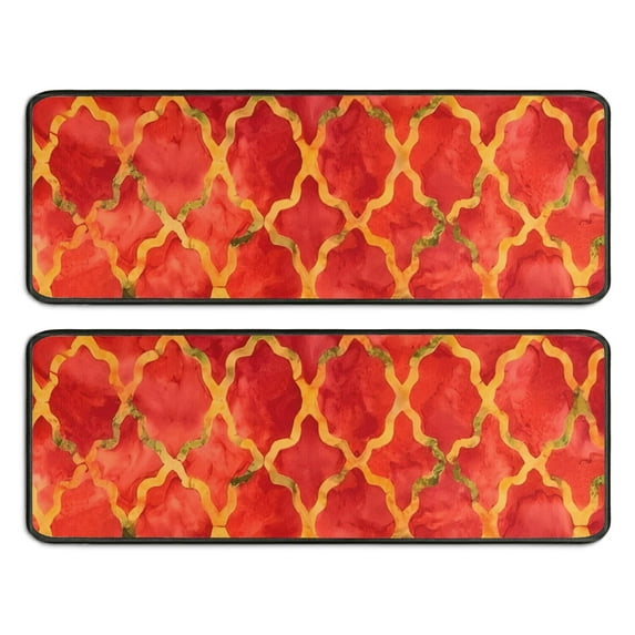 Kitchen Rugs Sets Of 2,Red Yellow Checkered Pattern Anti Fatigue Kitchen Mat Rugs Non Slip Washable,Decorative Kitchen Floor Mats for Kitchen,Sink,Laundry,17"x47"+17"x47"