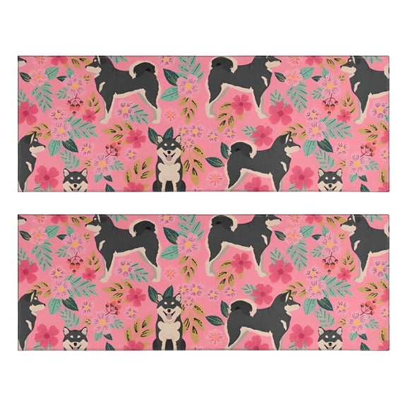 Kitchen Rugs Sets Of 2,Shiba Inu Dog and Flower Floral Anti Fatigue Kitchen Mat Rugs Non Slip Washable,Decorative Kitchen Floor Mats for Kitchen,Sink,Laundry,17"X47"