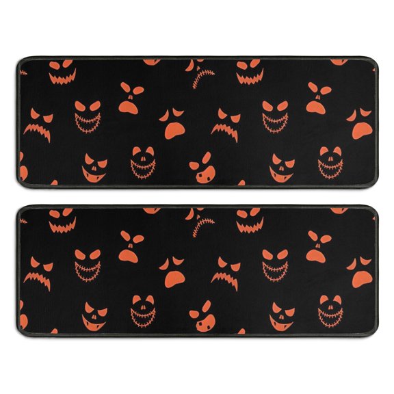 Kitchen Rugs Sets Of 2,Spooky Pumpkin Faces Halloween Pattern Anti Fatigue Kitchen Mat Rugs Non Slip Washable,Decorative Kitchen Floor Mats for Kitchen,Sink,Laundry,17"x47"+17"x47"