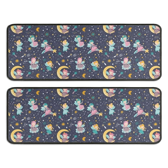 Kitchen Rugs Sets Of 2,Star Fairy Princess Pattern Anti Fatigue Kitchen Mat Rugs Non Slip Washable,Decorative Kitchen Floor Mats for Kitchen,Sink,Laundry,17"x47"+17"x47"
