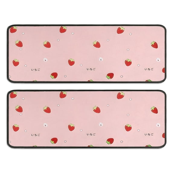 Kitchen Rugs Sets Of 2,Strawberry Plants Fruit Anti Fatigue Kitchen Mat Rugs Non Slip Washable,Decorative Kitchen Floor Mats for Kitchen,Sink,Laundry,17"x47"+17"x47"
