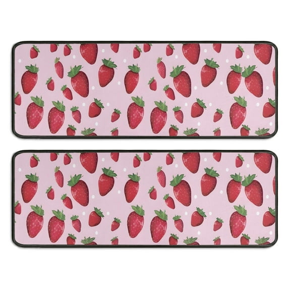 Kitchen Rugs Sets Of 2,Strawberry Plants Fruit Dot Pink Pattern Anti Fatigue Kitchen Mat Rugs Non Slip Washable,Decorative Kitchen Floor Mats for Kitchen,Sink,Laundry,17"x47"+17"x47"