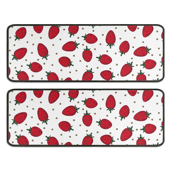 Kitchen Rugs Sets Of 2,Strawberry Plants Fruit Dot White Pattern Anti Fatigue Kitchen Mat Rugs Non Slip Washable,Decorative Kitchen Floor Mats for Kitchen,Sink,Laundry,17"x47"+17"x47"