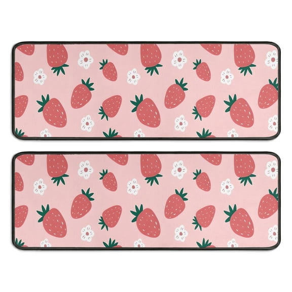 Kitchen Rugs Sets Of 2,Strawberry Plants Fruit Flowe Anti Fatigue Kitchen Mat Rugs Non Slip Washable,Decorative Kitchen Floor Mats for Kitchen,Sink,Laundry,17"x47"+17"x47"