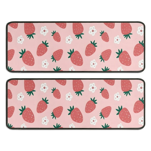 Kitchen Rugs Sets Of 2,Strawberry Plants Fruit Flowe Anti Fatigue Kitchen Mat Rugs Non Slip Washable,Decorative Kitchen Floor Mats for Kitchen,Sink,Laundry,17"x47"+17"x47"
