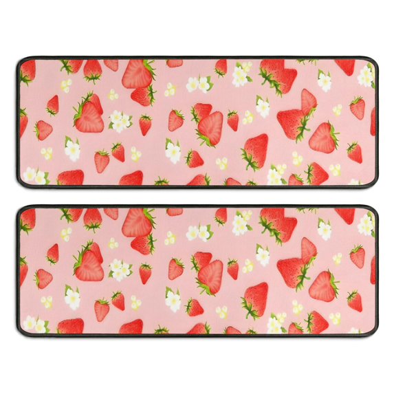 Kitchen Rugs Sets Of 2,Strawberry Plants Fruit Flowe Anti Fatigue Kitchen Mat Rugs Non Slip Washable,Decorative Kitchen Floor Mats for Kitchen,Sink,Laundry,17"x47"+17"x47"