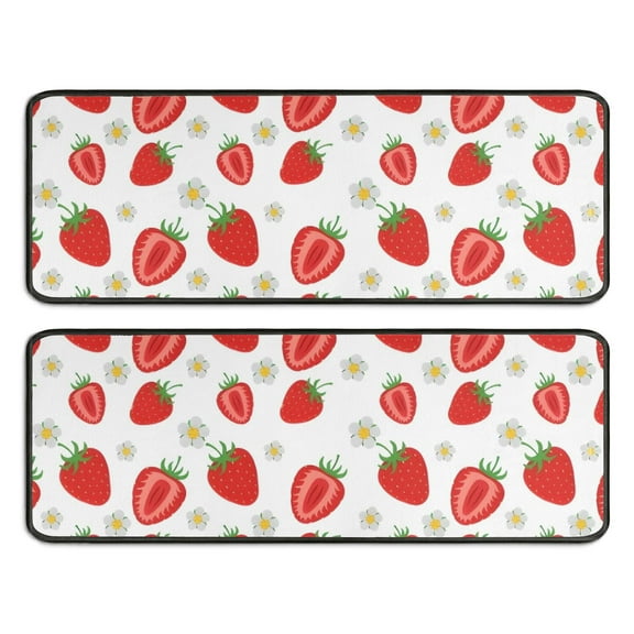 Kitchen Rugs Sets Of 2,Strawberry Plants Fruit Flowe Anti Fatigue Kitchen Mat Rugs Non Slip Washable,Decorative Kitchen Floor Mats for Kitchen,Sink,Laundry,17"x47"+17"x47"