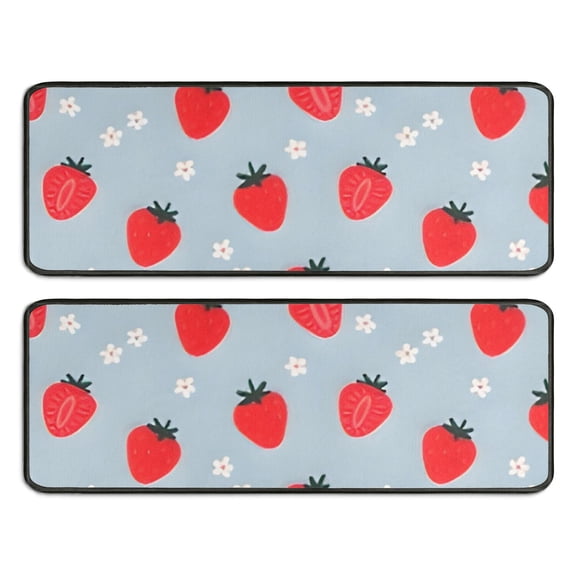 Kitchen Rugs Sets Of 2,Strawberry Plants Fruit Flower Anti Fatigue Kitchen Mat Rugs Non Slip Washable,Decorative Kitchen Floor Mats for Kitchen,Sink,Laundry,17"x47"+17"x47"