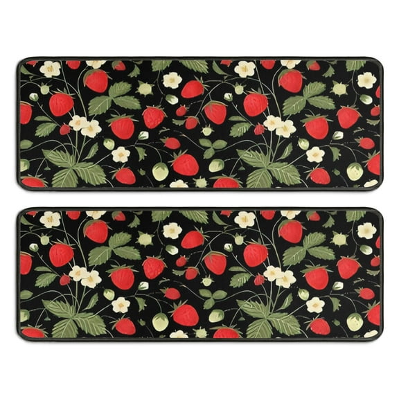 Kitchen Rugs Sets Of 2,Strawberry Plants Fruit Flower Leaf Anti Fatigue Kitchen Mat Rugs Non Slip Washable,Decorative Kitchen Floor Mats for Kitchen,Sink,Laundry,17"x47"+17"x47"